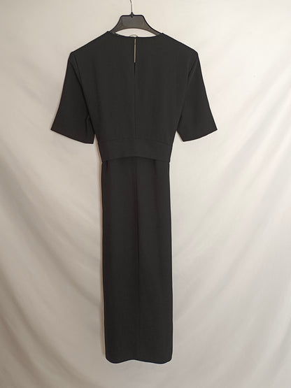 ZARA. Vestido midi negro lazada T.s