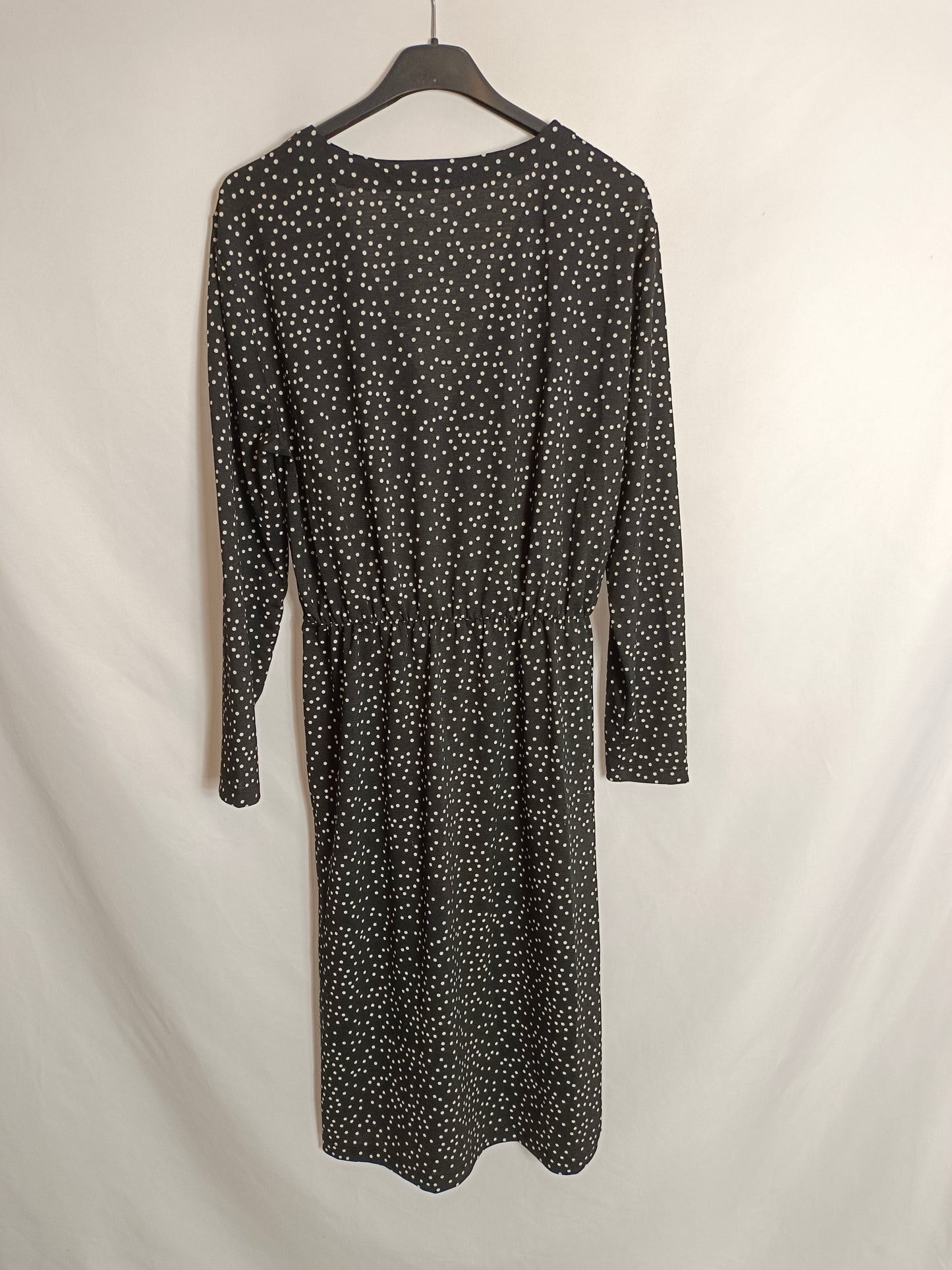 MANGO. Vestido midi negro lunares T.m