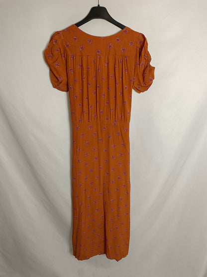 SESSUN. Long orange printed T-shirt dress.