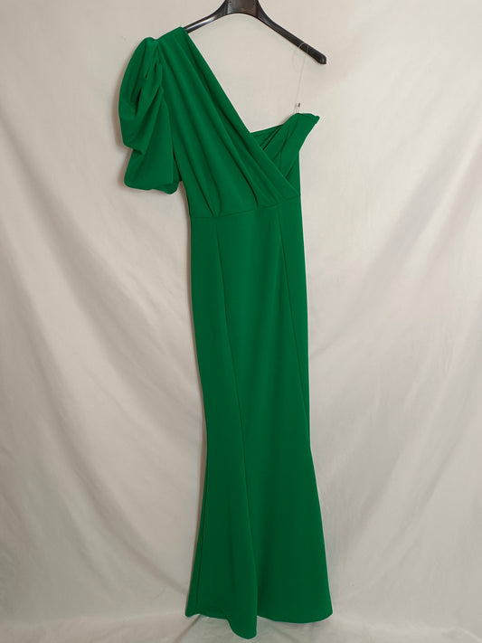 BOOHOO. Vestido largo verde asimétrico T.38
