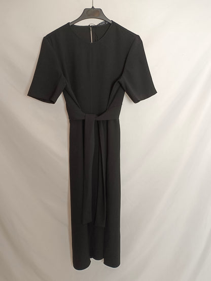 ZARA. Vestido midi negro lazada T.s