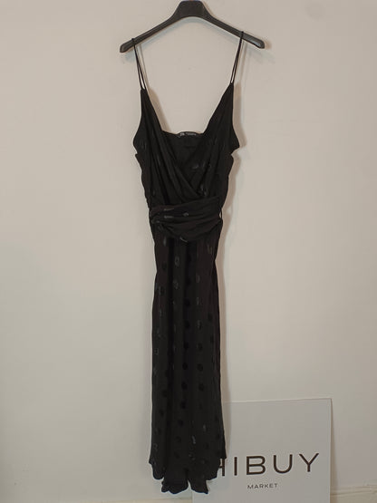 ZARA. Vestido largo negro lunares T.m