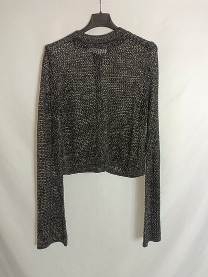 ZARA. Jersey negro punto abierto T.s