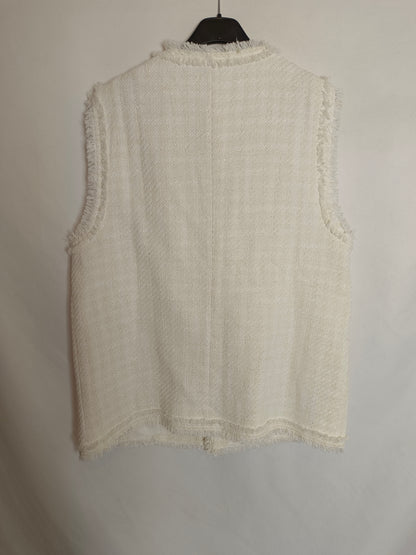 MANGO. Chaleco beige tweed T.m