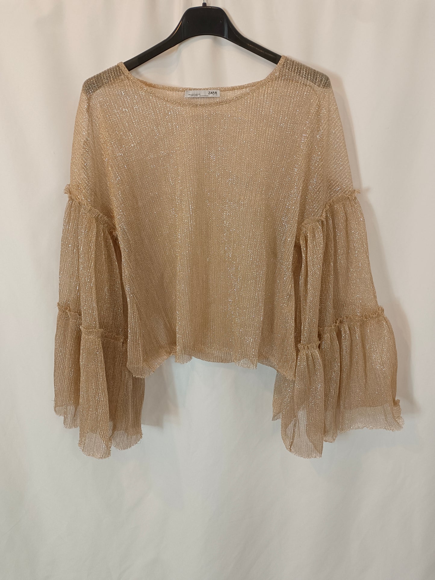 ZARA. Semi-sheer gold Ts top