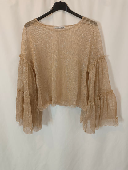 ZARA. Semi-sheer gold Ts top