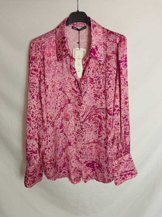 ZARA. Pink Tm print blouse