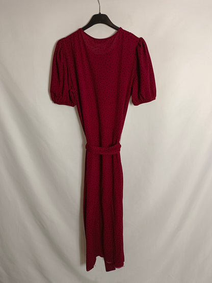 ZARA. Vestido midi burdeos lunares T.m