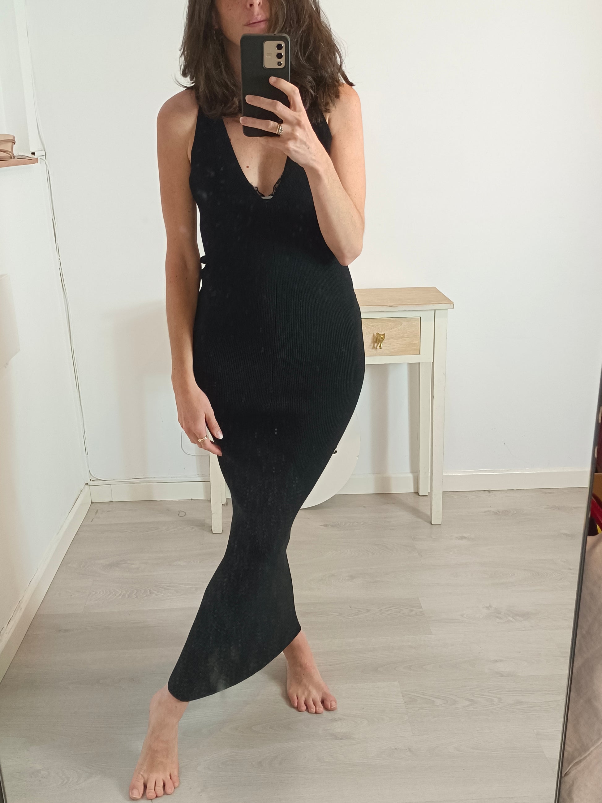 zara black ribbed midi dress Zara Ribbed long-sleeve button down Midi