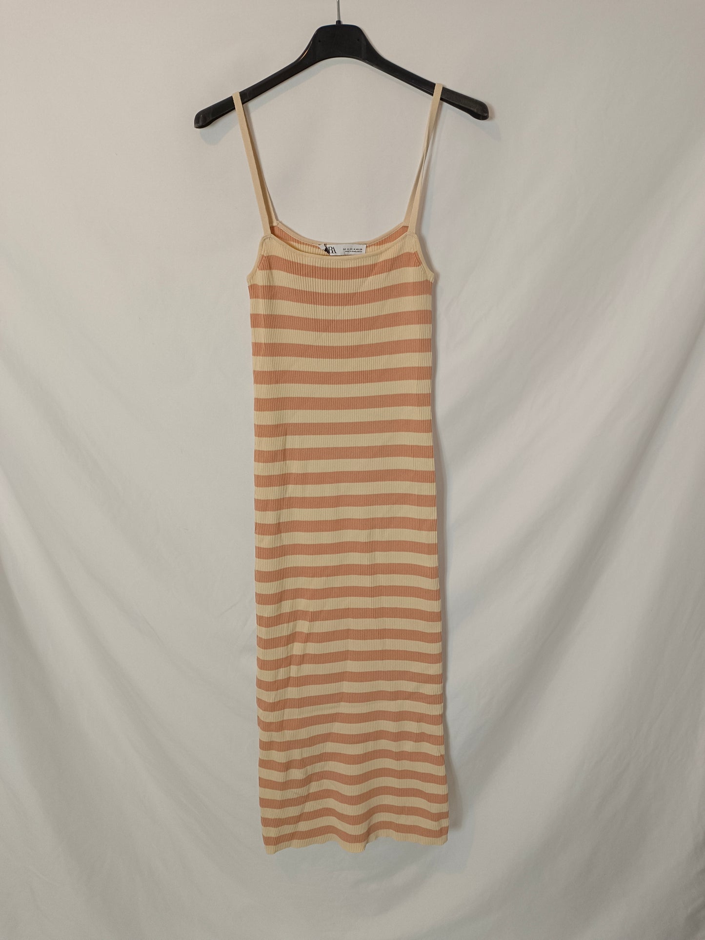 ZARA. Vestido midi rayas canalé T.m