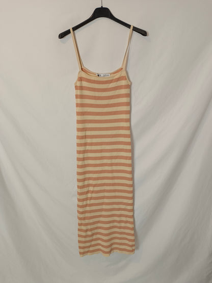ZARA. Vestido midi rayas canalé T.m