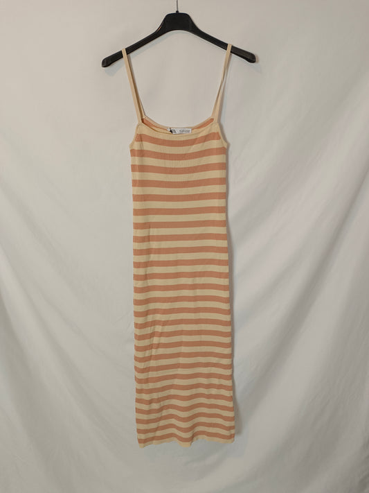 ZARA. Vestido midi rayas canalé T.m