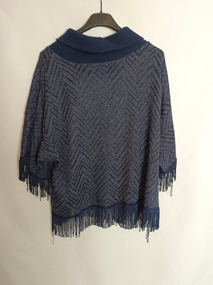 CORTEFIEL. Top punto azul flecos T.s