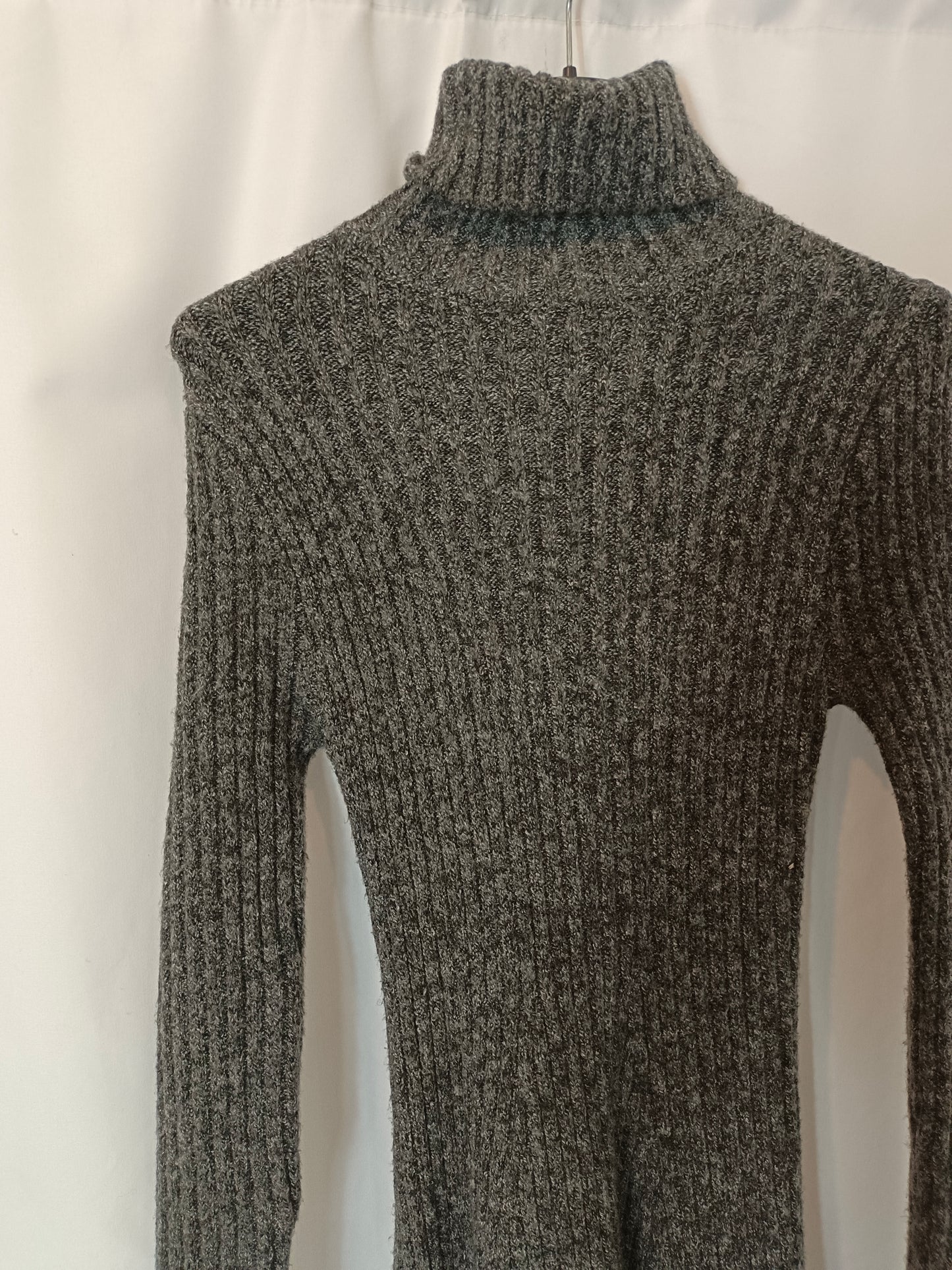 ZARA. Vestido largo gris canalé T.s