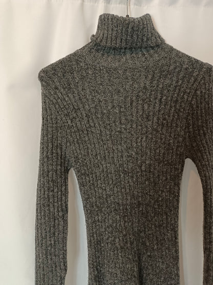 ZARA. Vestido largo gris canalé T.s