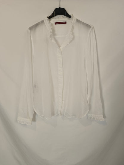 COMPTOIR  DES COTONNIERS. Blusa blanca volante T.m