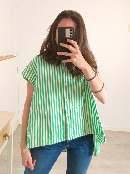 ZARA. Green and white striped flowing shirt Tl
