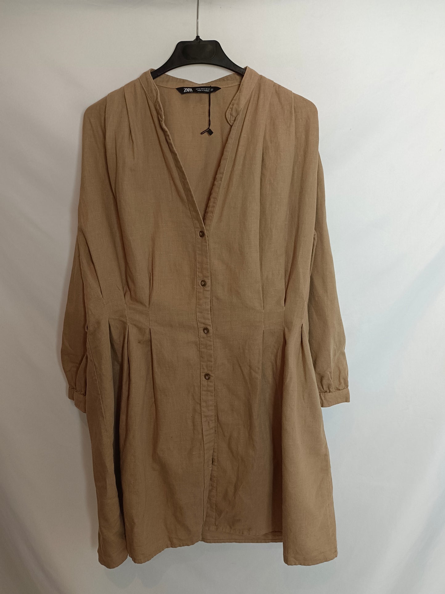 ZARA. Vestido camisero camel T.m