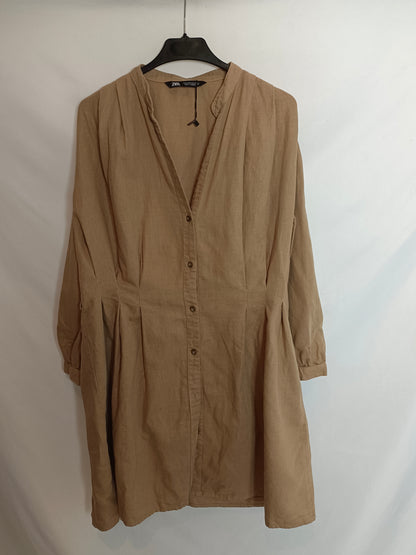 ZARA. Vestido camisero camel T.m
