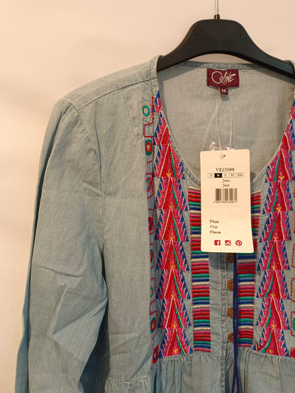COLINE. Sobrecamisa denim bordada T.m