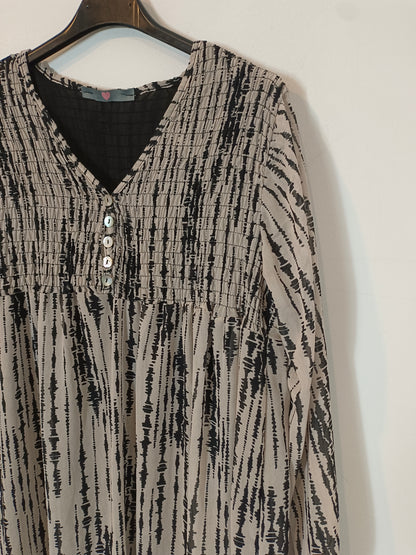 OTRAS. Vestido midi beige detalles negros TU(S)