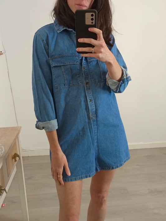 ZARA. Long-sleeved denim jumpsuit. Size 13-14 years (xs/s)