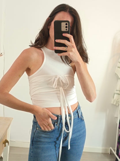 OTHERS. White striped T-shirt T.xs