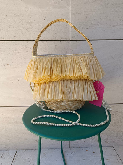 ZAHATI. Bolso rafia flecos