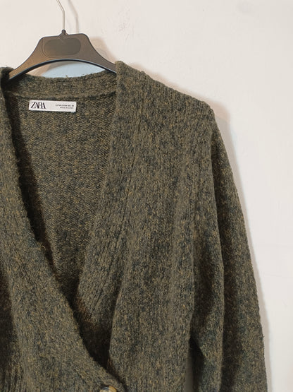 ZARA. Jersey verde jaspeado cruzado  T.m