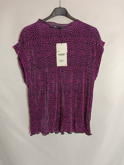 ZARA. Top negro plisado T.m