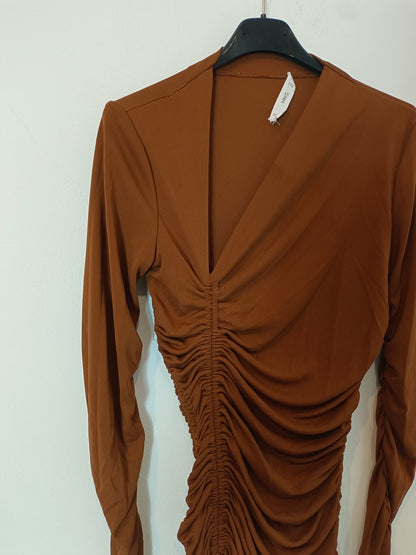 MANGO. Vestido largo fruncido  T.xs