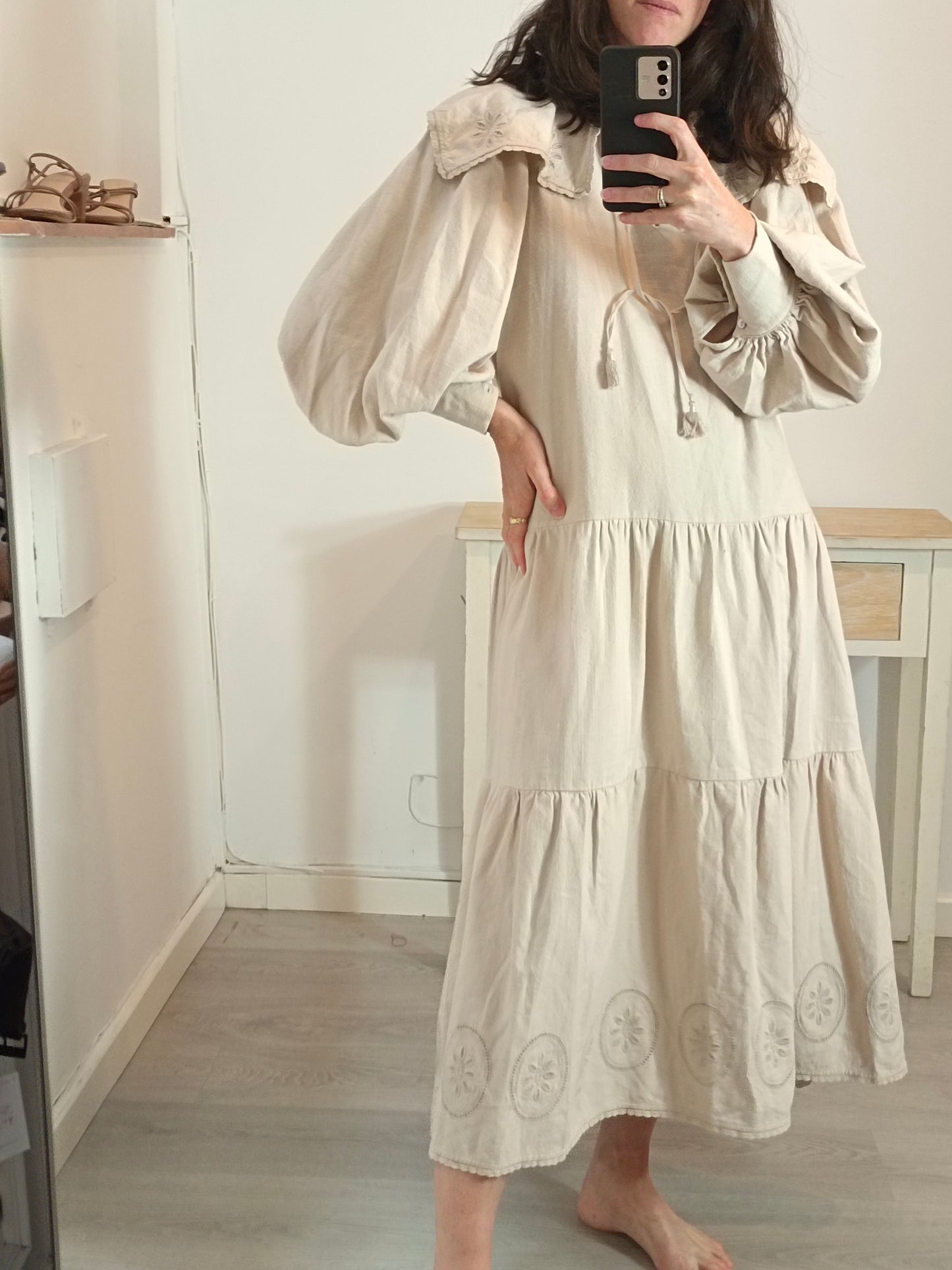 THE NEW SOCIETY. Beige die-cut maxi dress. Yours