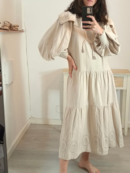 THE NEW SOCIETY. Beige die-cut maxi dress. Yours