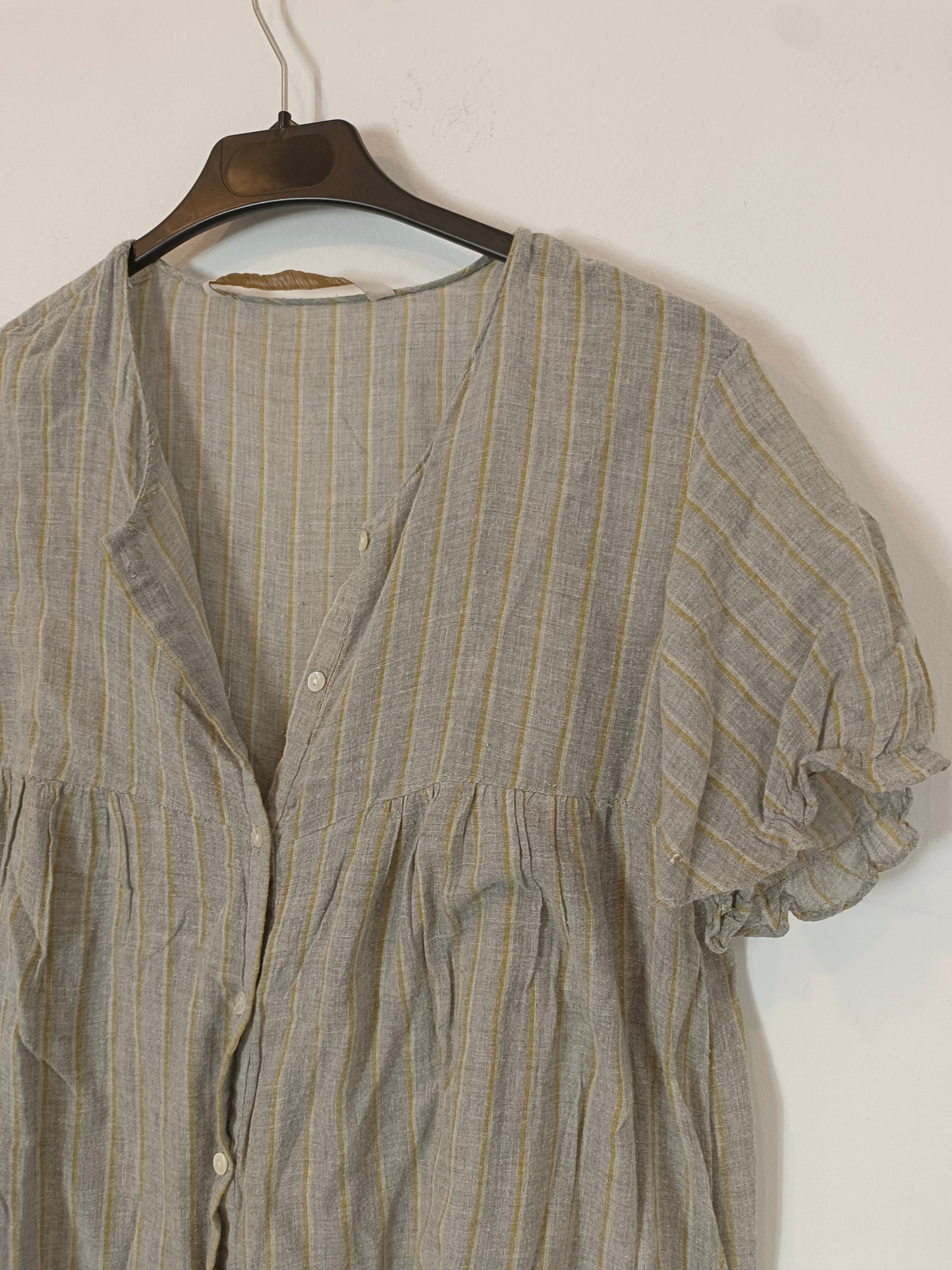 ZARA. Mustard-striped grey jumpsuit S.xs