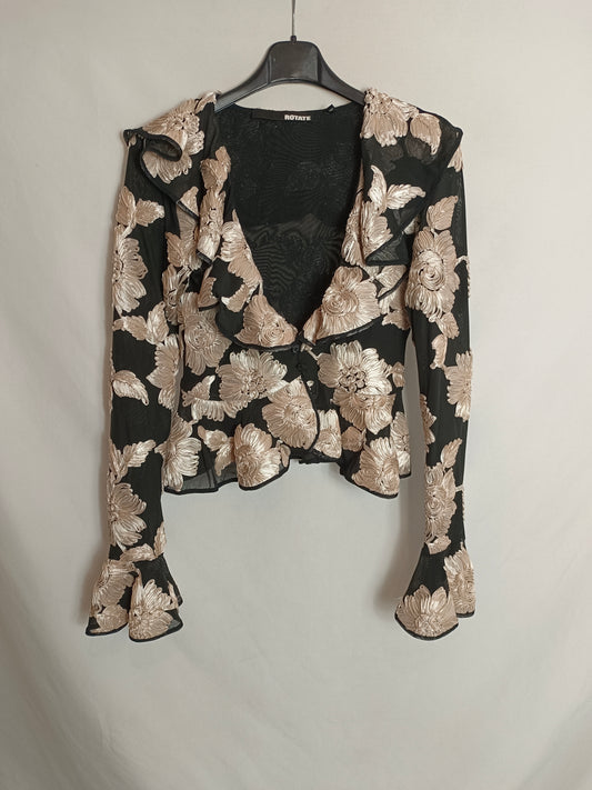 ROTATE. Black top with embroidered flowers Tu (xs/s)