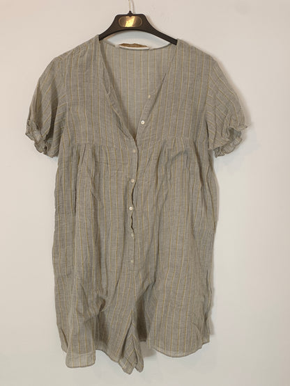 ZARA. Mustard-striped grey jumpsuit S.xs