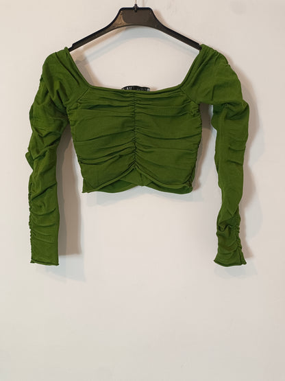 ZARA. Top verde fruncido T.s