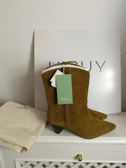 INTROPIA. Botas de piel camel trenza T.38