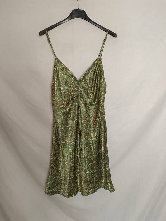 ZARA. Vestido lencero verde T.s