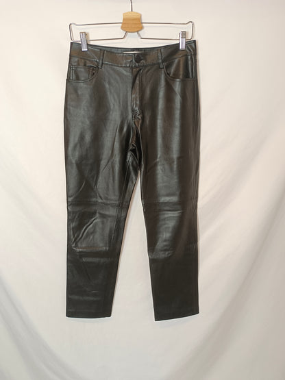 MANGO. Black faux leather trousers, size 36