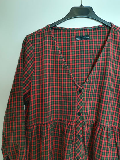 ZARA. vestido corto cuadros T.s