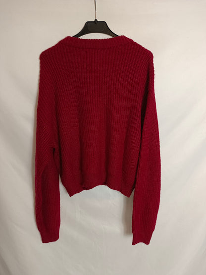 ZARA. Burgundy button-down sweater, size 13/14