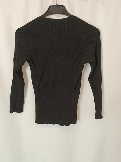 MANGO. Top negro canalé T.m