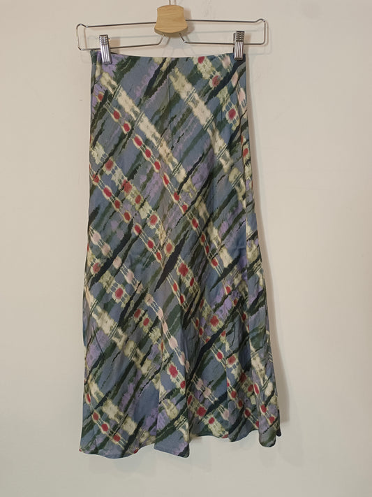 OTRAS. Falda midi azul satinada estampada  TU(S)