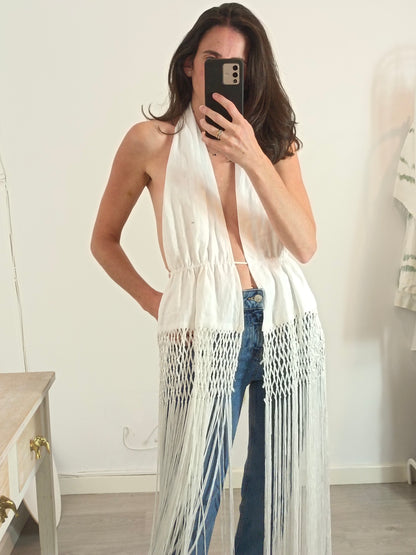 ZARA. Top blanco flecos T.xs