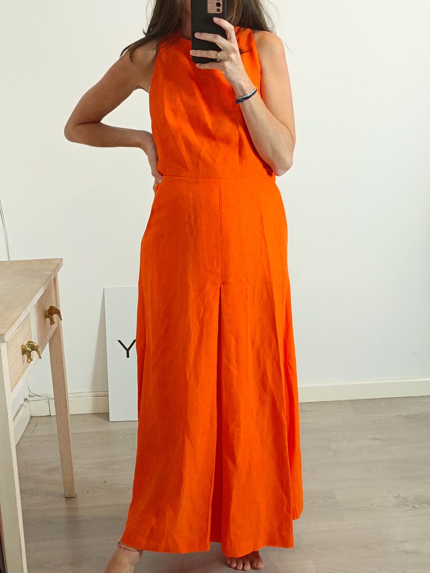 massimo dutti orange linen dress Massimo Dutti Long Surplice Linen Dress In Orange