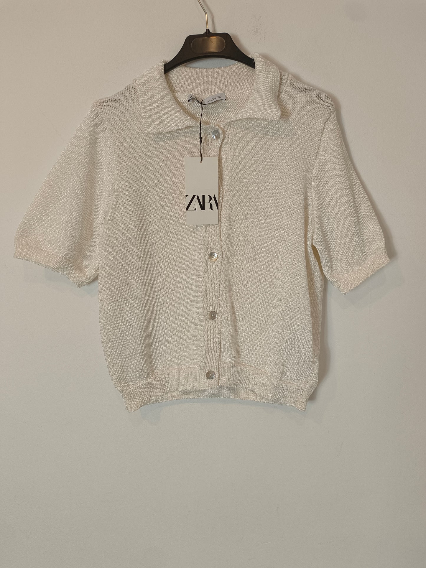 ZARA. Chaqueta punto perla T.l
