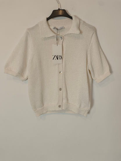 ZARA. Chaqueta punto perla T.l