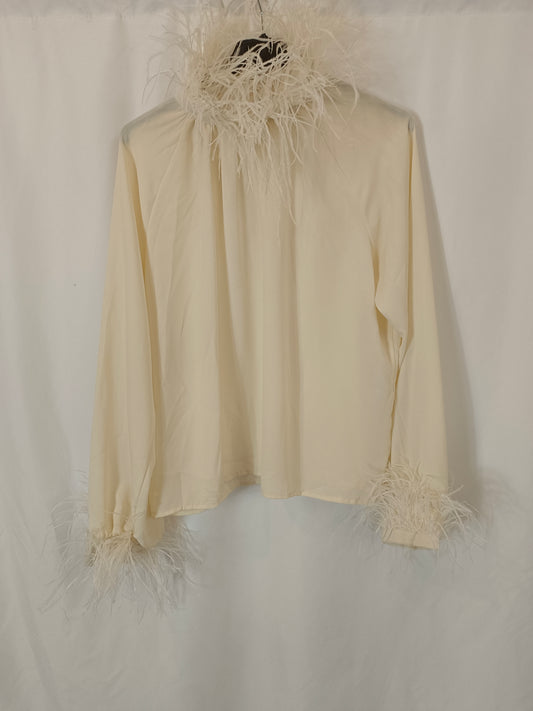 LUMINA. Blusa beige plumas T.s