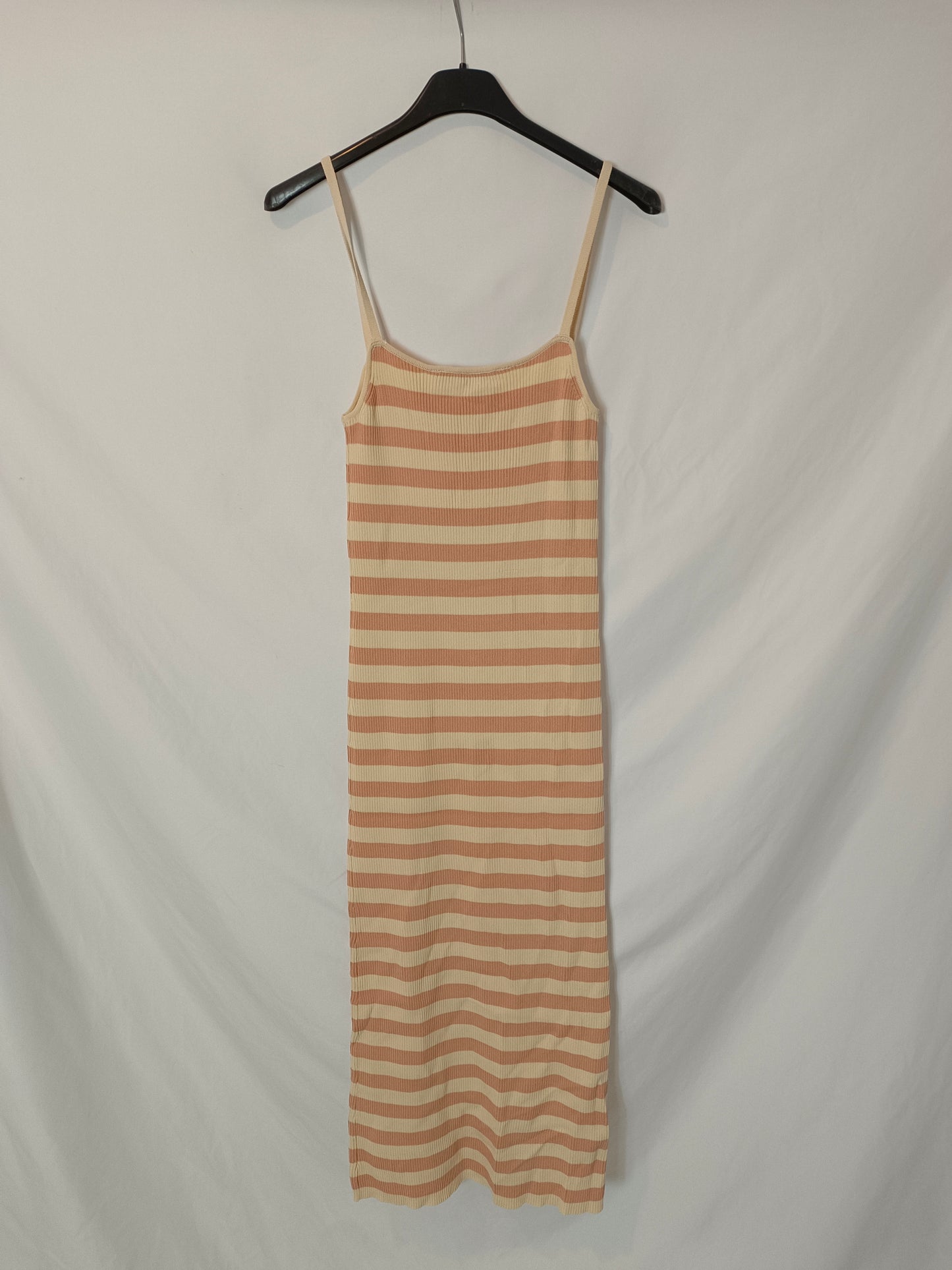 ZARA. Vestido midi rayas canalé T.m